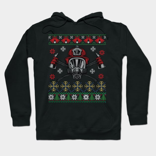 Xmas Firefighter Ugly Sweater Style Hoodie by Essinet